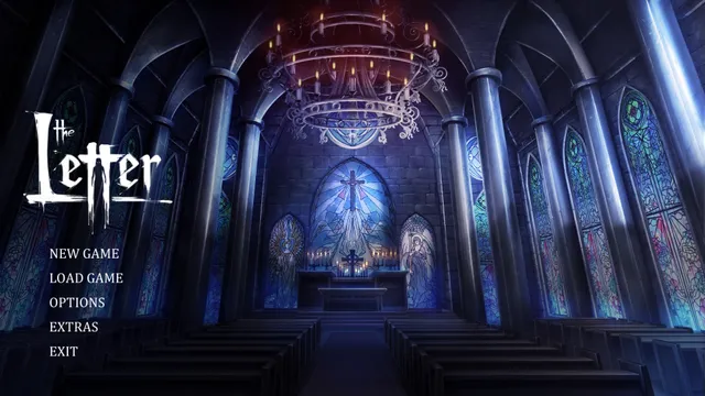 The Letter title menu over a cathedral interior with stained-glass windows