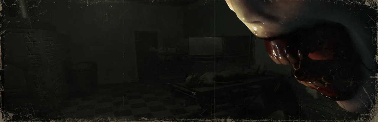 The Mortuary Assistant key art: a close-up of a pale, rotting face with a bloody open mouth in a dark room