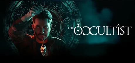 The Occultist key art: Alan Rebels holds up a pendulum before a glowing occult circle, beside the game title