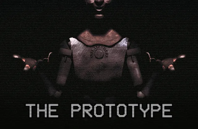 THE PROTOTYPE cover: the puppet's body and outstretched hands in grainy, scan-lined footage above the title