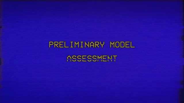 THE PROTOTYPE screenshot: a bright blue VHS card reading Preliminary Model Assessment