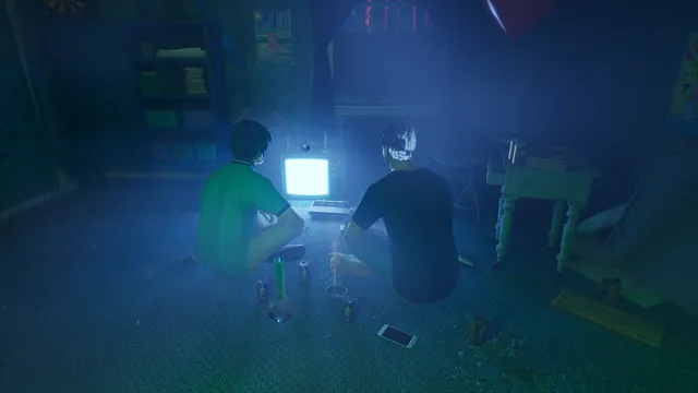 The Scarlet Harvest: two young people sit on the floor in the glow of an old television in a dark room