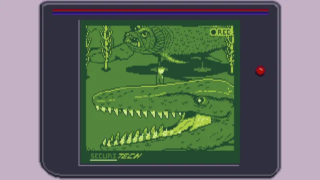 The Third Shift screenshot: a bulbous-headed creature with clawed hands fills a first-person scene, a pointing hand cursor below