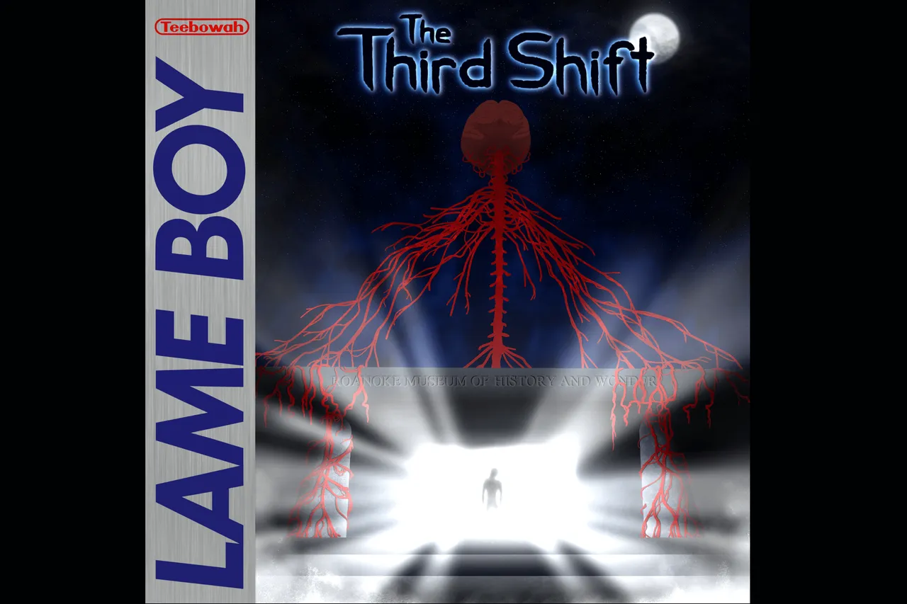 The Third Shift cover art in the style of a Game Boy box: a red, vein-like figure over a bright doorway under the title