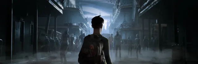 The Walking Dead: Saints & Sinners key art: a survivor with a backpack faces a fog-filled New Orleans street full of walkers
