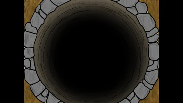 The Well Speaks to Me drawing: looking down into the black shaft of a stone well