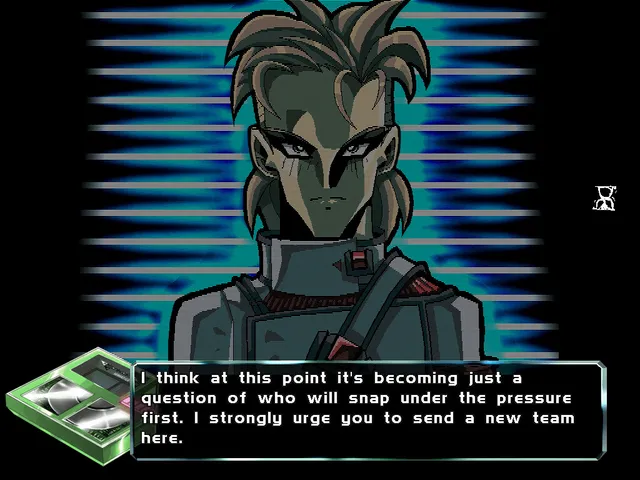 the white chamber screenshot: a crew member's video log on a scanlined screen warns that someone will snap under the pressure
