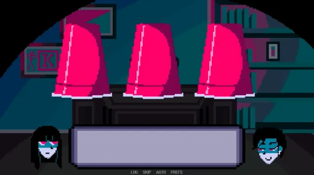 Therapy with Dr. Albert Krueger gameplay: three pink cups on the doctor's desk for a cup game