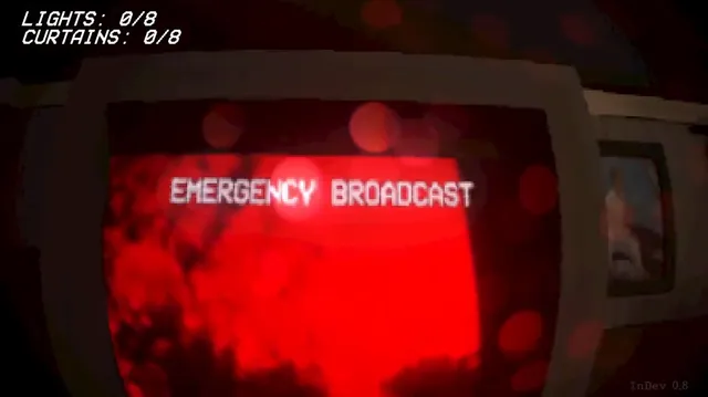 They Looked Like Us screenshot: an old television showing a red screen with the words Emergency Broadcast