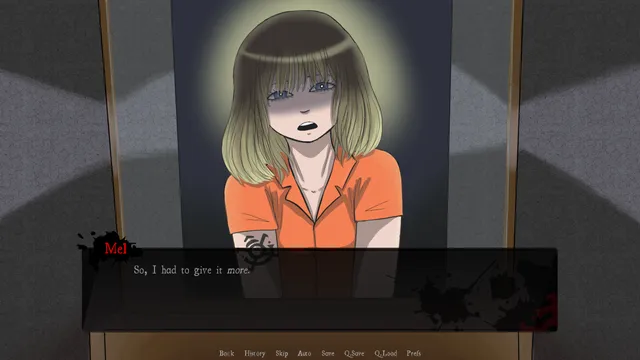 Mel looks down with a shadowed face, saying 'So, I had to give it more.'