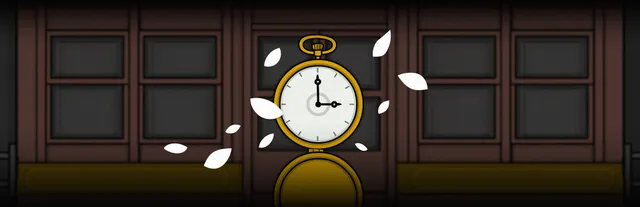 Underground Blossom key art: a gold pocket watch with white petals drifting around it in front of a dark metro carriage