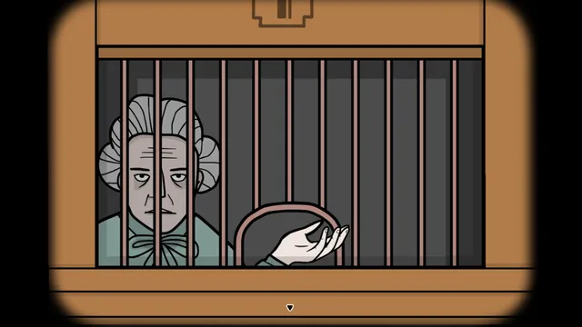 Underground Blossom screenshot: a grey-haired woman behind the bars of a ticket booth holds out her hand