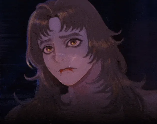 UNDYING: The Beast cover: close-up of the long-haired stranger with amber eyes, a cut lip and a bleeding mouth against the dark