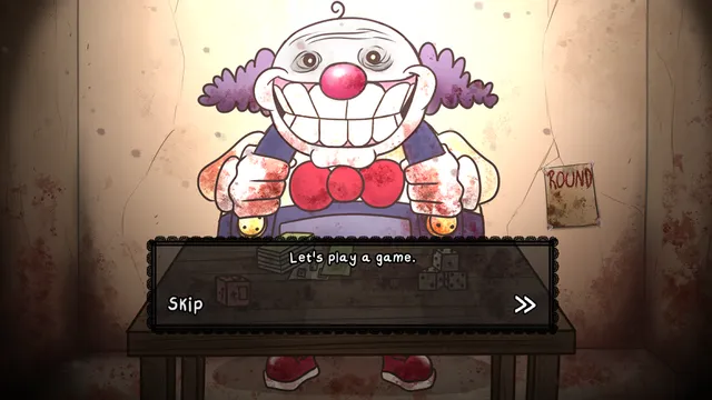 The clown grins and says 'Let's play a game.'