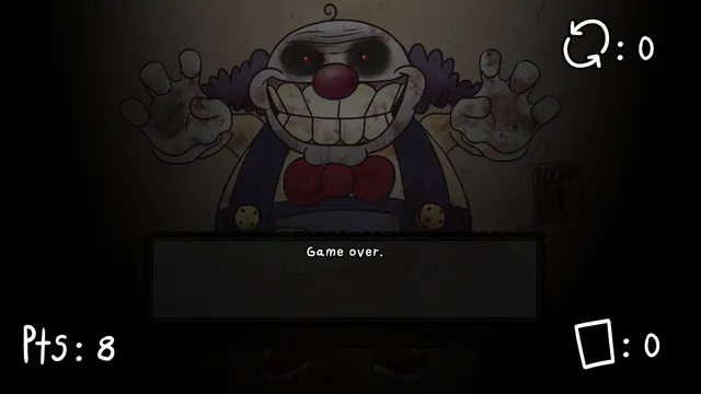 Game over: the room goes dark as the clown raises his bloody hands