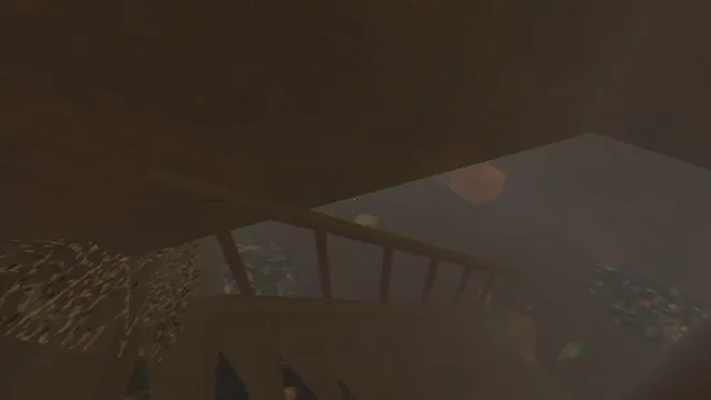 UNSTRANGE screenshot: a dark door at night as a voice says open the door sweetheart, I've been hurt, I lost my keys