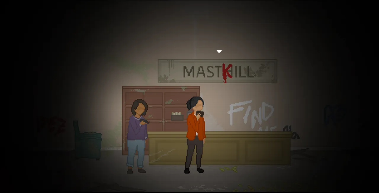 Vacant screenshot: the friends in a dark reception area with old mailboxes and graffiti, one filming with a camera