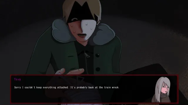 Gavriil, his eyes in shadow and sweating, holds something in the dark as Yeva says sorry, she could not keep everything attached