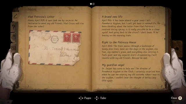 Vlad Circus: Descend Into Madness screenshot: Oliver holds a lantern on the mansion steps at night while two gaunt headless figures shuffle toward him, a stress meter in the corner