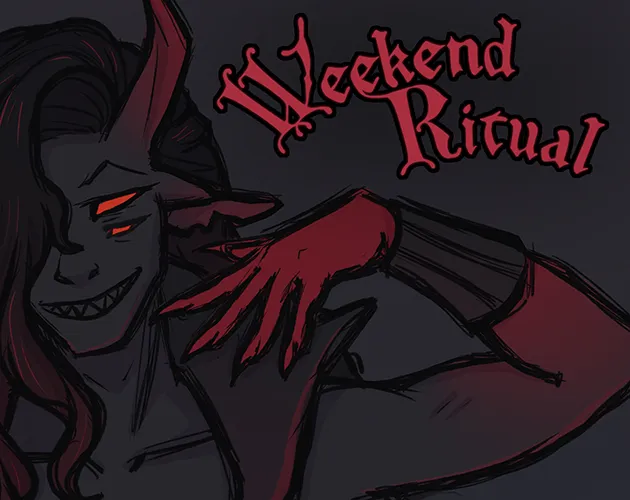 Weekend Ritual cover: a grinning horned demon with red eyes and red hands beside the title in red letters