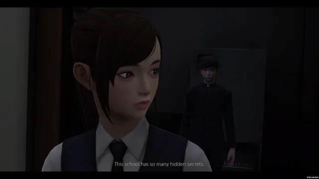 White Day screenshot: a schoolgirl in a dark classroom says the school has so many hidden secrets