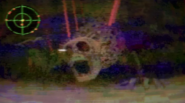 Winion Virus screenshot: a blurred, glitching image of a screaming face behind a green targeting reticle
