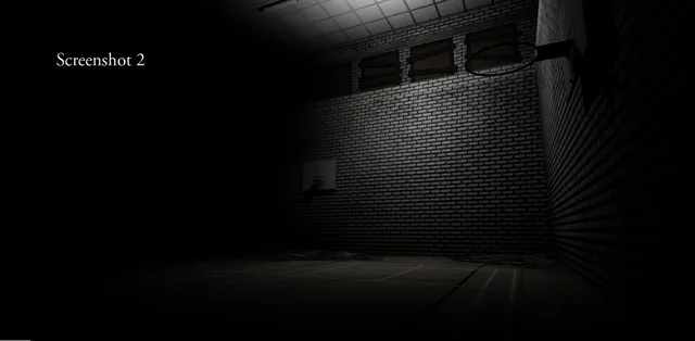 Within Deep Sorrows screenshot: an empty dark school gym with a basketball hoop and boarded windows, lit by one lamp
