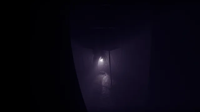 Wrong Floor screenshot: a narrow dark corridor with a single light at its far end