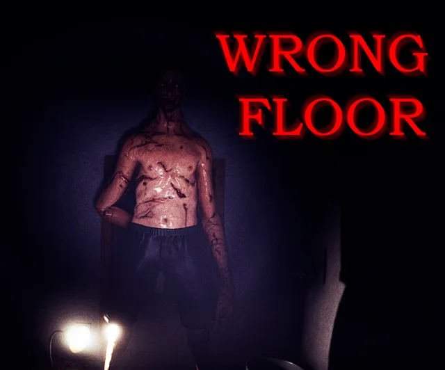 Wrong Floor cover art: a scarred, shirtless man standing in the dark beside a lamp, under the red title