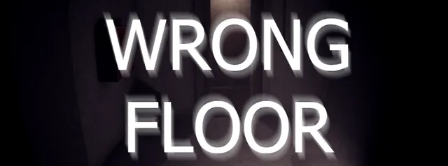 Wrong Floor title logo in white letters over a dark hallway