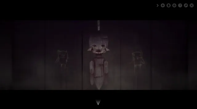 Year Walk screenshot: a wooden doll hanging by a rope in a dark barn