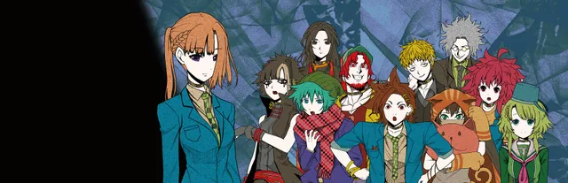 Your Turn To Die key art: Sara in a blue school blazer stands in front of the other ten captives, drawn in manga style