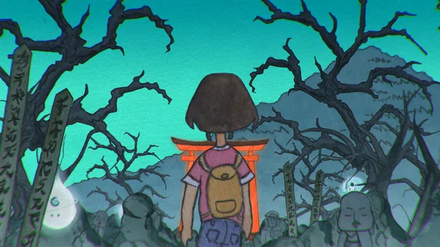The girl sits on a train seat while a hand holds up her phone with a message on screen
