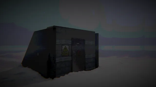 Zeitgeist screenshot: a pale woman's face appears on a wall at the end of a dark bunker corridor