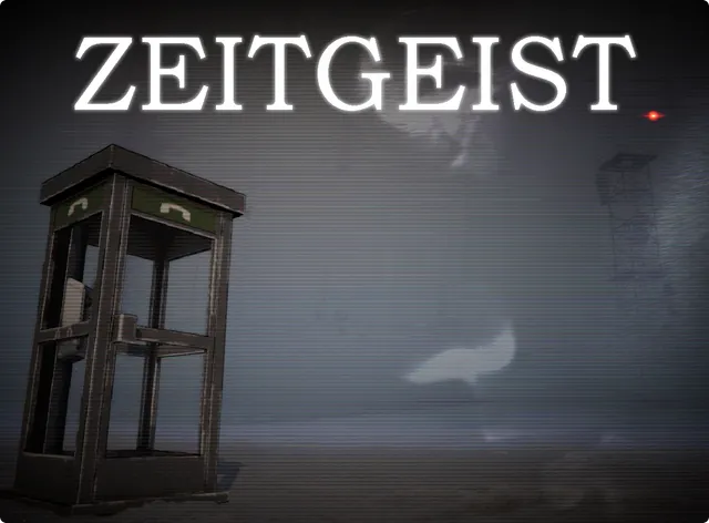 Zeitgeist cover: an old phone booth standing in grey fog under the title ZEITGEIST