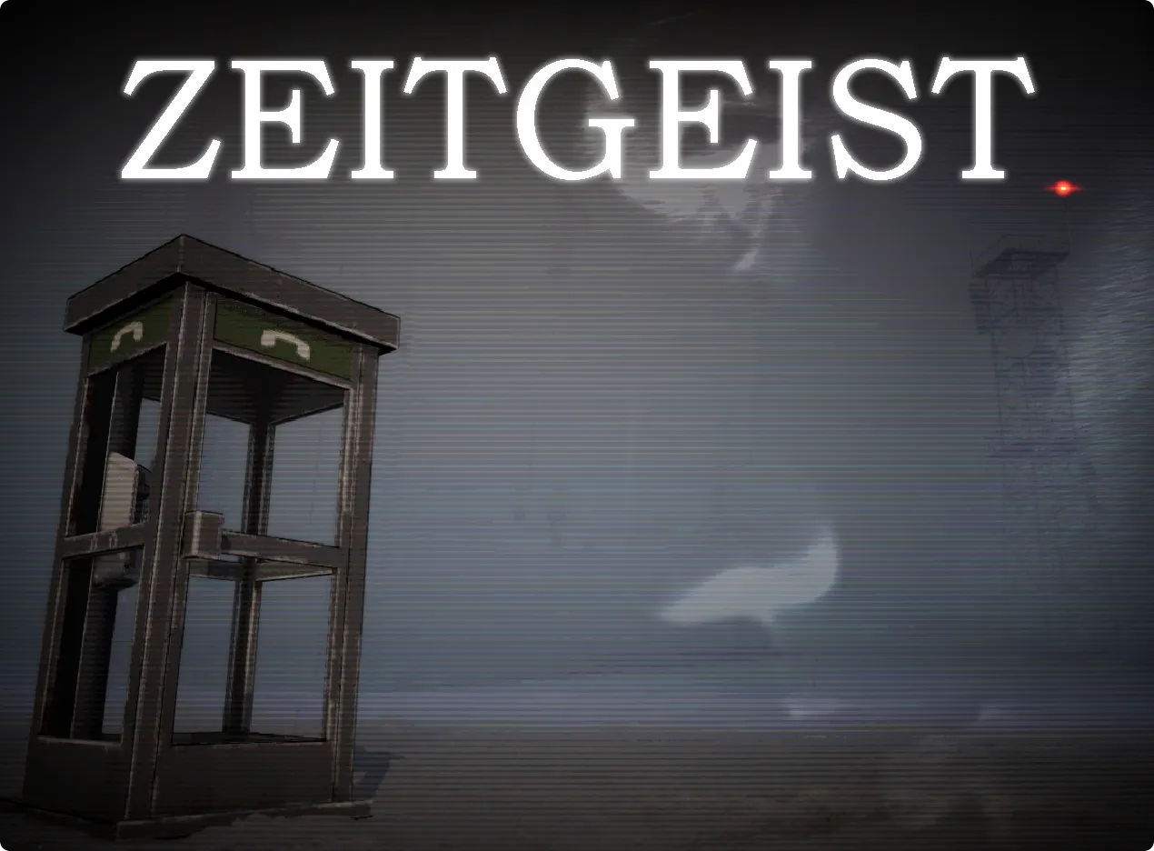 Zeitgeist cover: an old phone booth standing in grey fog under the title ZEITGEIST