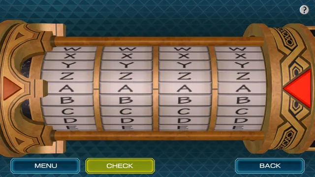 Zero Time Dilemma screenshot: an escape-room puzzle, a golden letter lock with four rotating dials